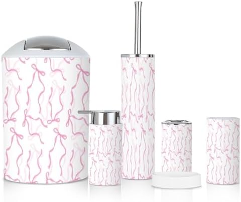 6 Piece Bathroom Accessories Set in Elegant Pink and White
