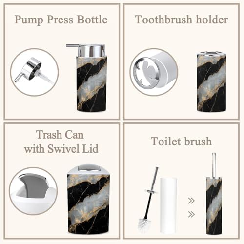 6 Piece Bathroom Accessories Set with Golden Veins Marble Design