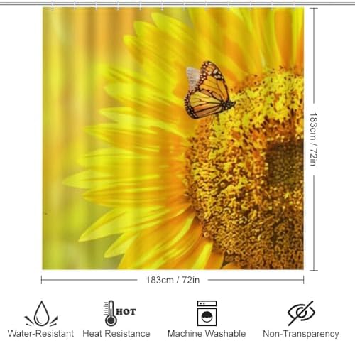 Kuizee 4 Piece Shower Curtain Set with Rugs Sunflower Monarch Butterflies
