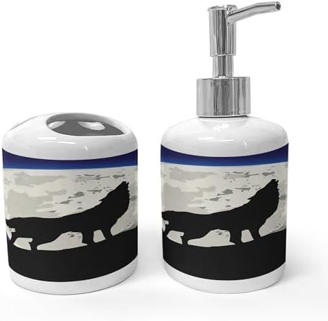 Ambesonne Wolf Soap Dispenser Toothbrush Holder Set