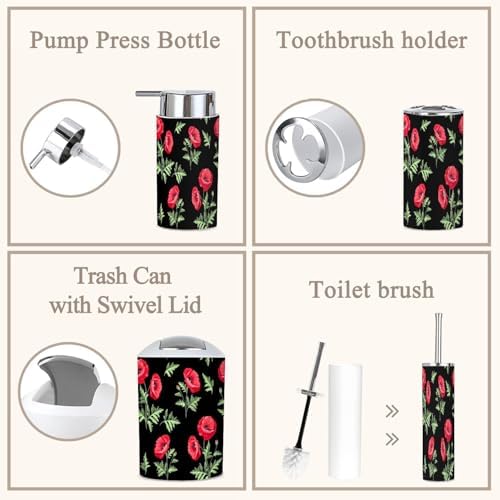 6 Piece Boho Bathroom Accessories Set with Flowers 1