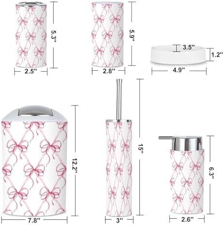6 Piece Bathroom Accessories Set with Pink Ribbons