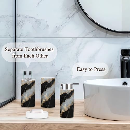 6 Piece Bathroom Accessories Set with Golden Veins Marble Design