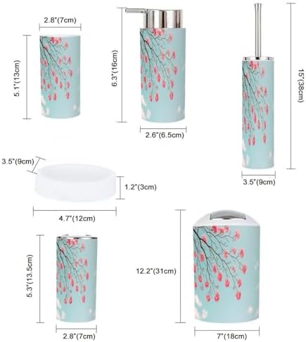 Boho Cherry Blossom Bathroom Accessory Set of 6