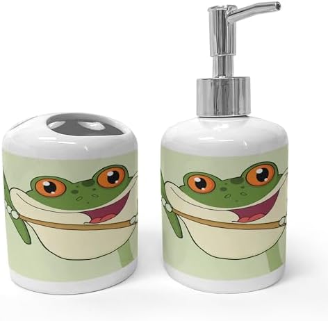 Ambesonne Frogs Soap Dispenser Toothbrush Holder Set