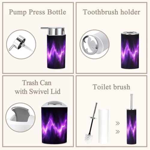 6 Piece Bathroom Accessories Set with Neon Purple Design
