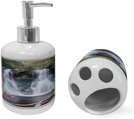 Ambesonne Ceramic Soap Toothbrush Holder Set 2 Pcs Brown Green