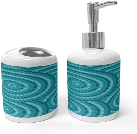 Ambesonne Teal Ceramic Soap Toothbrush Holder Set 2 Pcs