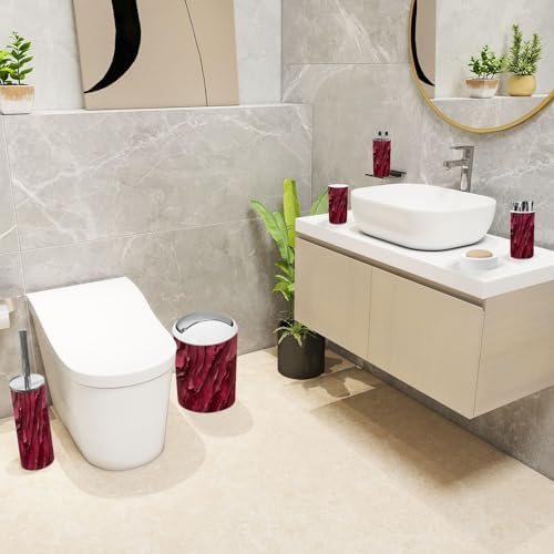 6 Piece Red Burgundy Bathroom Accessories Set