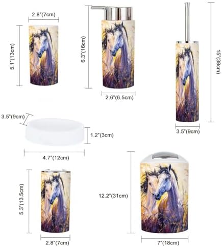 Boho Oil Canvas Horses Bathroom Accessory Set of 6
