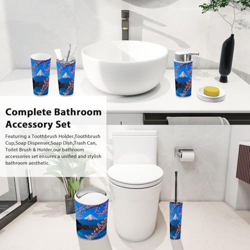 TRANQDEHOM Bathroom Accessory Set 6 Piece Boho Cherry Blossoms