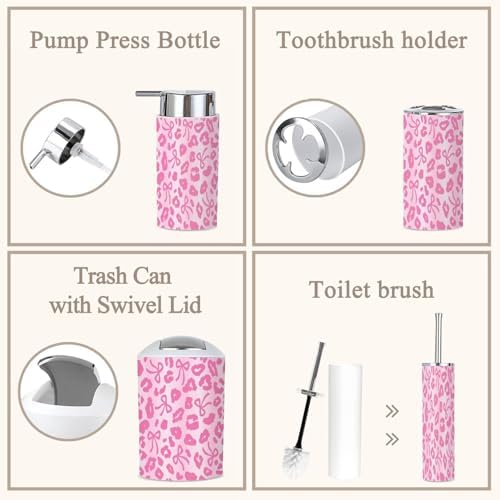 6 Piece Bathroom Accessories Set with Ombre Leopard Print Bow