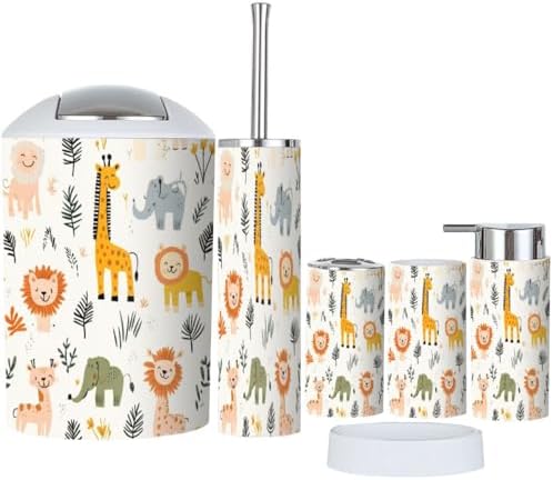 Boho Bathroom Accessory Set 6 Piece Wild Animals