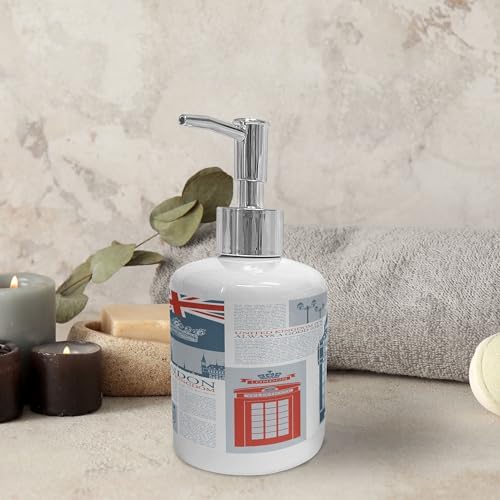 Ambesonne Phone Booth Soap Dispenser Toothbrush Holder Set London Themed Ceramic