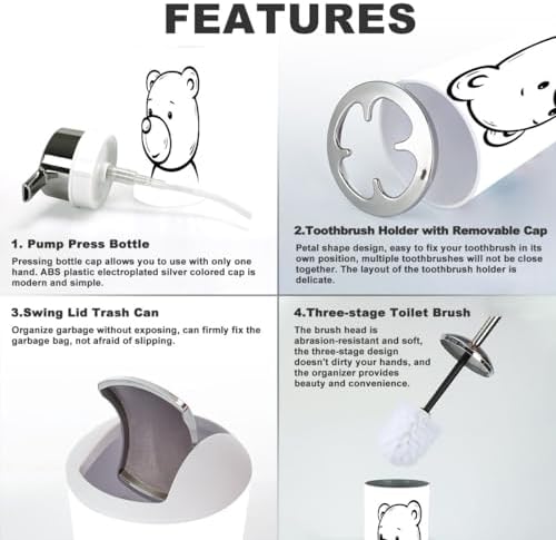 Bathroom Accessories Set 6 Pcs Teddy Bear Decor 1