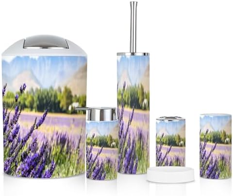 6 Piece Lavender Field Bathroom Accessories Set 1