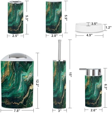 6 Piece Green Marble Bathroom Accessories Set