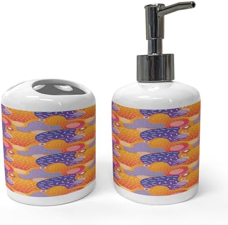 Ambesonne Abstract Soap Dispenser Toothbrush Holder Set