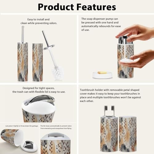 Boho Floral Bathroom Accessories Set 6 Piece 1