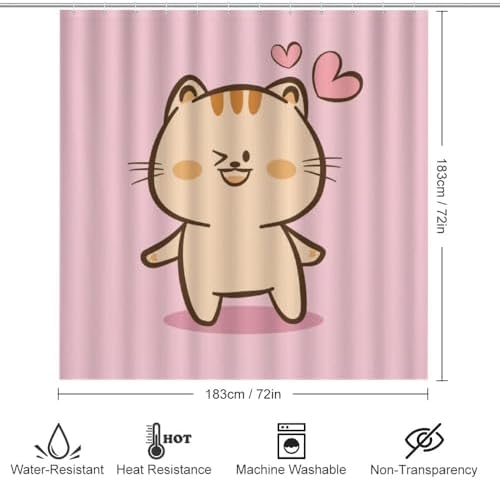 Kuizee 4-Piece Cute Cat Rabbit Shower Curtain Set with Non-Slip Rugs