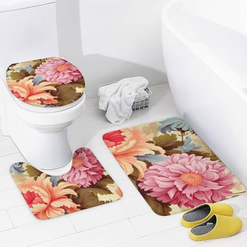 Kuizee 4-Piece Bathroom Set with Non-Slip Mats and Shower Curtain 1