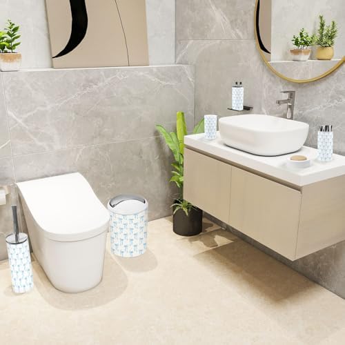 Coquette 6-Piece Bathroom Accessories Set with Blue Ribbon Bow Design