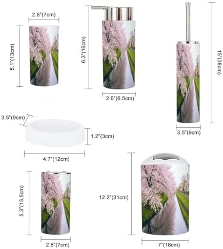 Boho Cherry Blossom Bathroom Accessory Set 6 Piece
