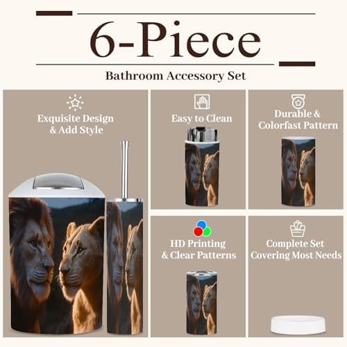 6-Piece Bathroom Accessories Set with Majestic Lions