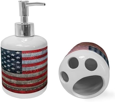 Ambesonne 2 Pc American Flag Soap Toothbrush Holder Set
