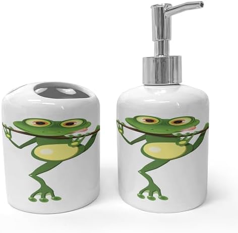 Ambesonne Little Frog Soap Toothbrush Holder Set 2 Pcs Green White Yellow