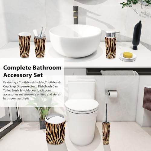 TRANQDEHOM 6-Piece Boho Tiger Skin Pattern Bathroom Accessory Set
