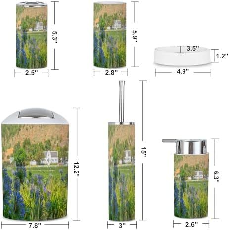 6 Piece Boho Bathroom Accessories Set with Flower Design