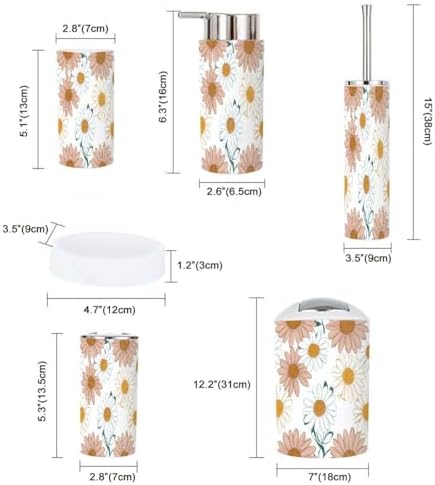 Boho Bathroom Accessory Set 6 Piece Chamomile Design