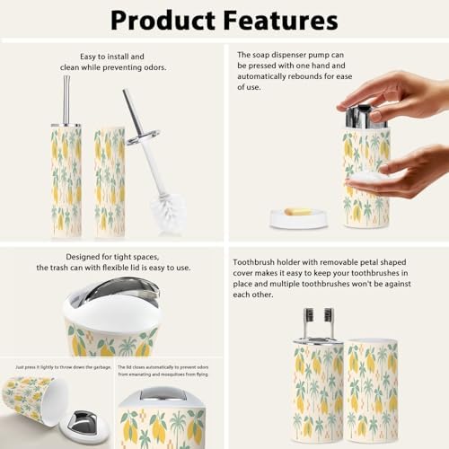 Boho Trash Can Set 6 Piece Bathroom Accessories