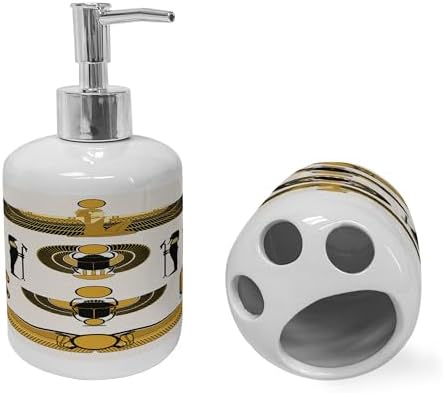 Ambesonne Egyptian Print Soap Toothbrush Holder Set 2 Pcs Yellow Black