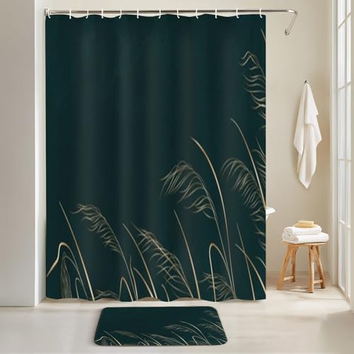 4-Piece Shower Curtain Set with Rugs and Floral Design