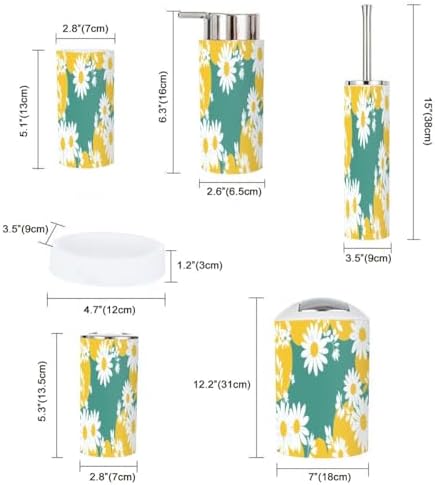 TRANQDEHOM 6 Piece Boho Daisy Flower Bathroom Accessory Set