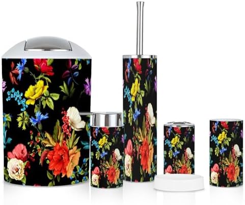 6 Piece Boho Bathroom Accessories Set with Flowers