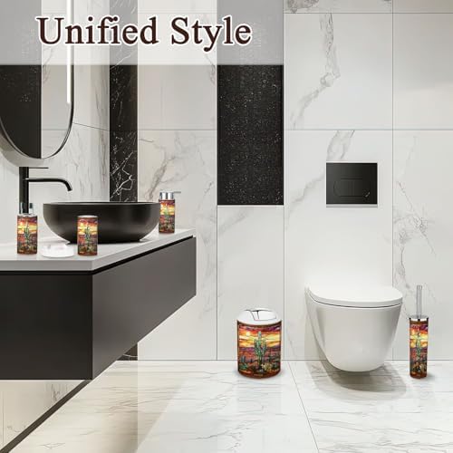 6 Piece Bathroom Accessories Set Textured Sunset Cactus Art