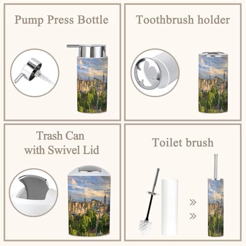 6 Piece Bathroom Accessories Set with Skyline Sunset Design