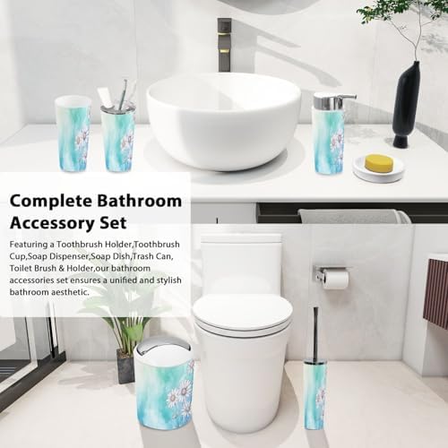Boho White Daisies Bathroom Accessory Set 6 Piece 1