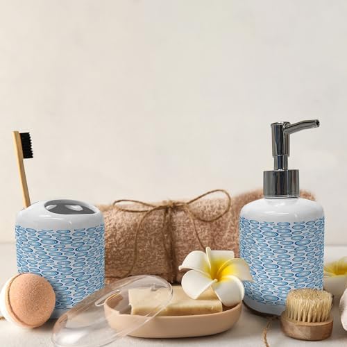 Ambesonne Geometric Soap Toothbrush Holder Set Retro Blue Ceramic 2 Pcs