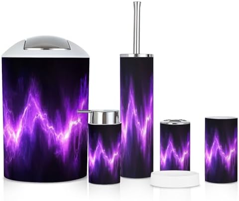 6 Piece Bathroom Accessories Set with Neon Purple Design