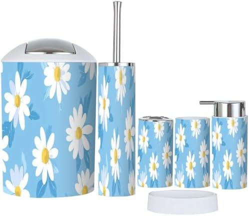 Boho Blue Daisy Bathroom Accessory Set 6 Piece