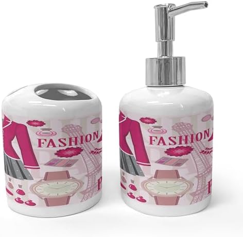 Ambesonne 2 Pc Parisian Ceramic Soap Toothbrush Set