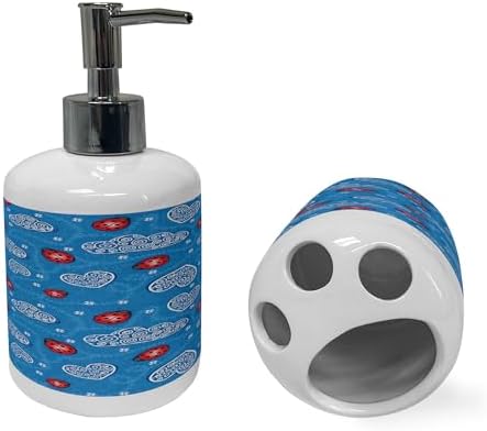 Ambesonne Ladybugs Soap Dispenser Toothbrush Holder Set Blue Red