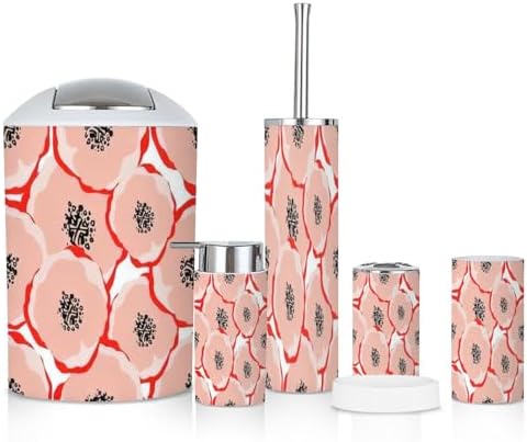 6 Piece Bathroom Accessories Set with Floral Design