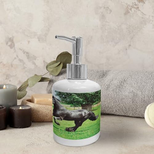 Ambesonne Horses Soap Dispenser Toothbrush Holder Set 2 Pcs Black Green 1