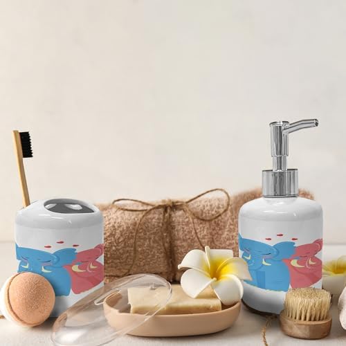 Ambesonne Love Soap Toothbrush Holder Set 2 Pcs Bicolour Ceramic Valentine Design