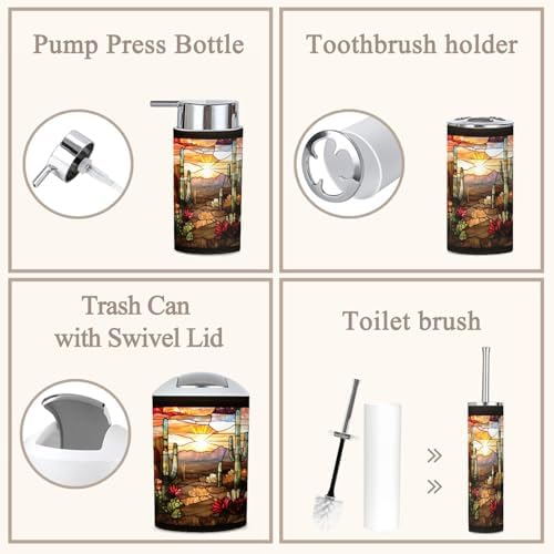6 Piece Boho Bathroom Decor Set with Cacti Design